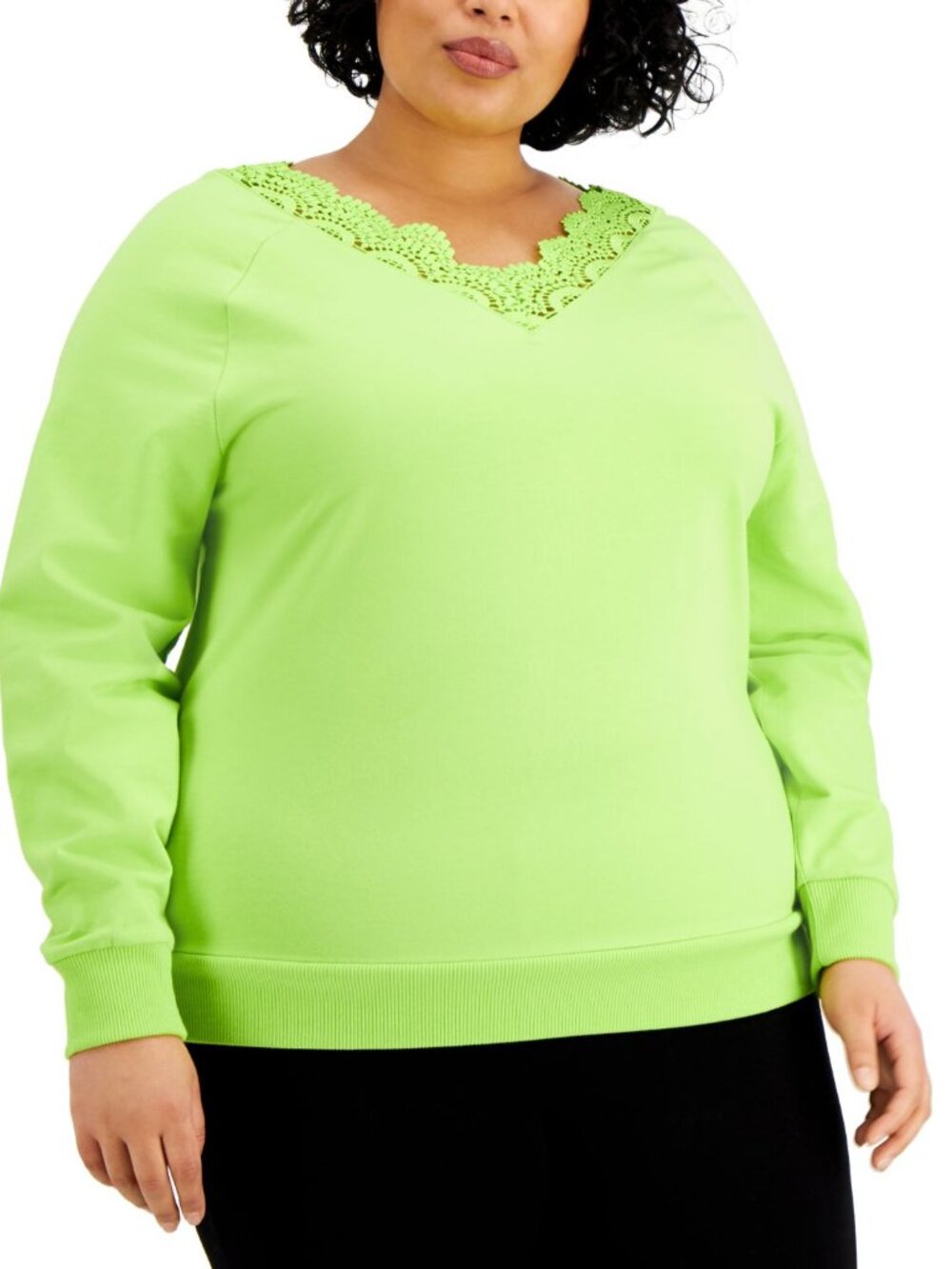 KISS & TELL Womens Trendy Plus Size Lace-Trim V-Neck Top